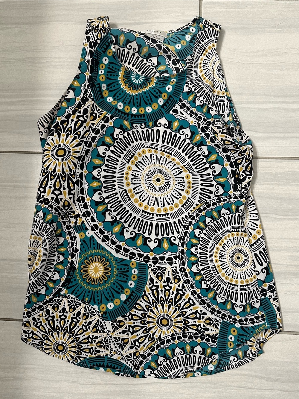 Van Heusen Teal Black White Geometric Medallion Tank